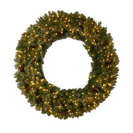 BreeBe - 5' Flocked Xmas Wreath w/Pinecones 300 Clear LEDs & 680 TPS - Brown, Green