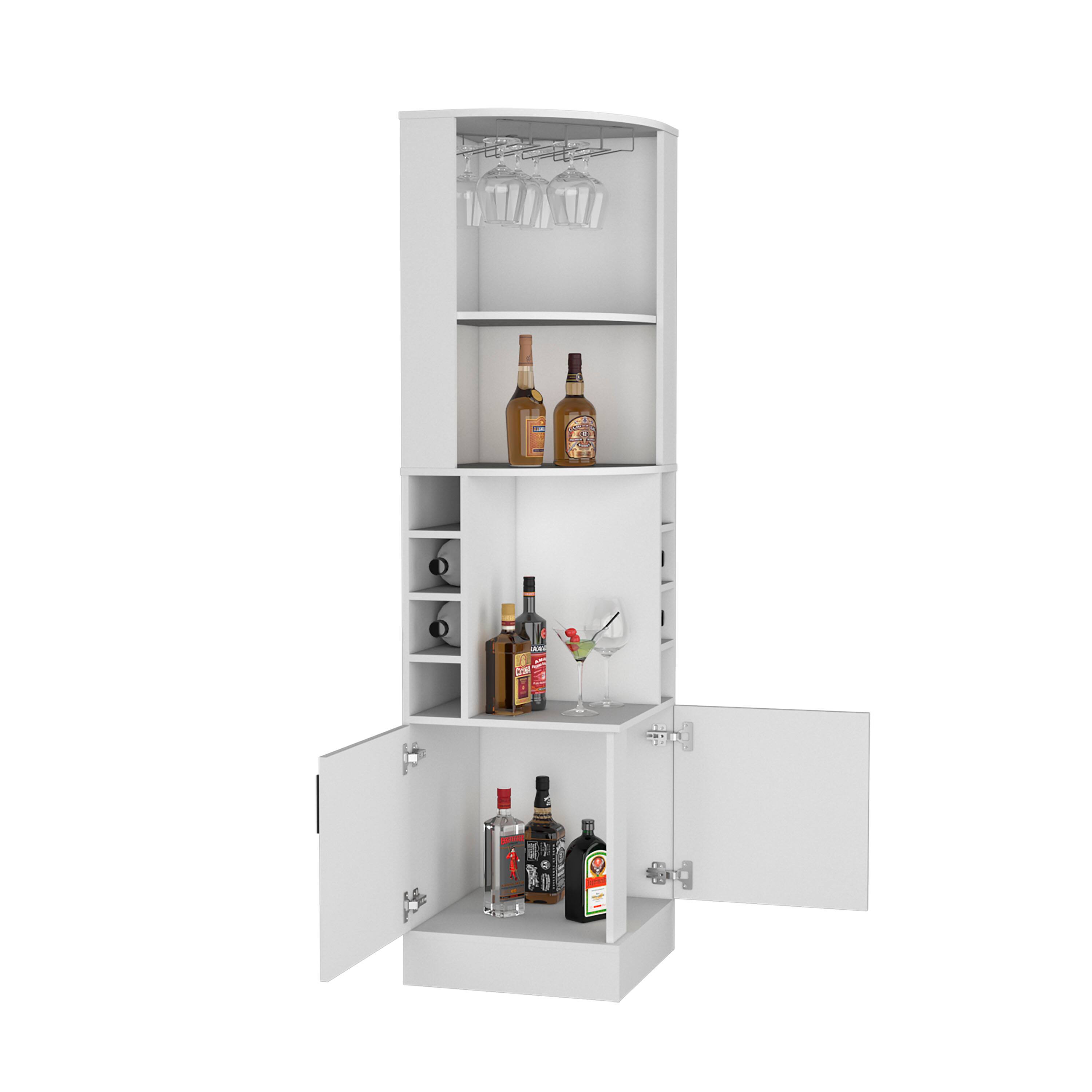 Alt View 2. TuHome - Kava Being Corner Bar Cabinet, Glass Rack, Double Door Cabinet, Eight Built-In Wine Rack, Bar Room - White.