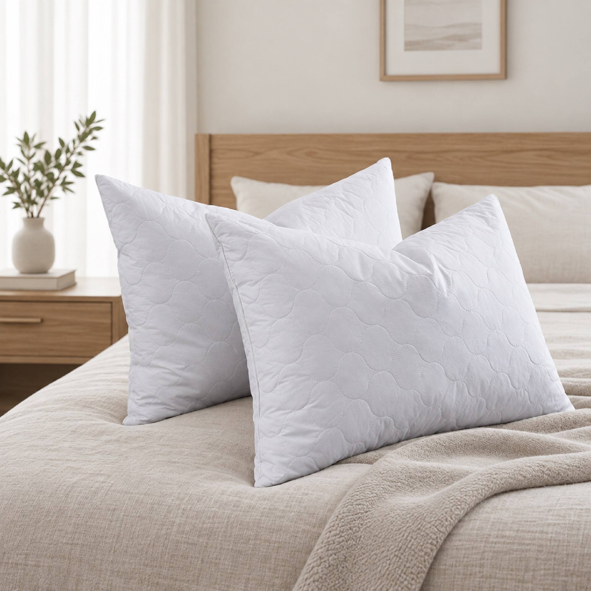 Alt View 1. Peace Nest - Peace Nest Quilted Goose Feather Down Pillows Set of 2 - White.