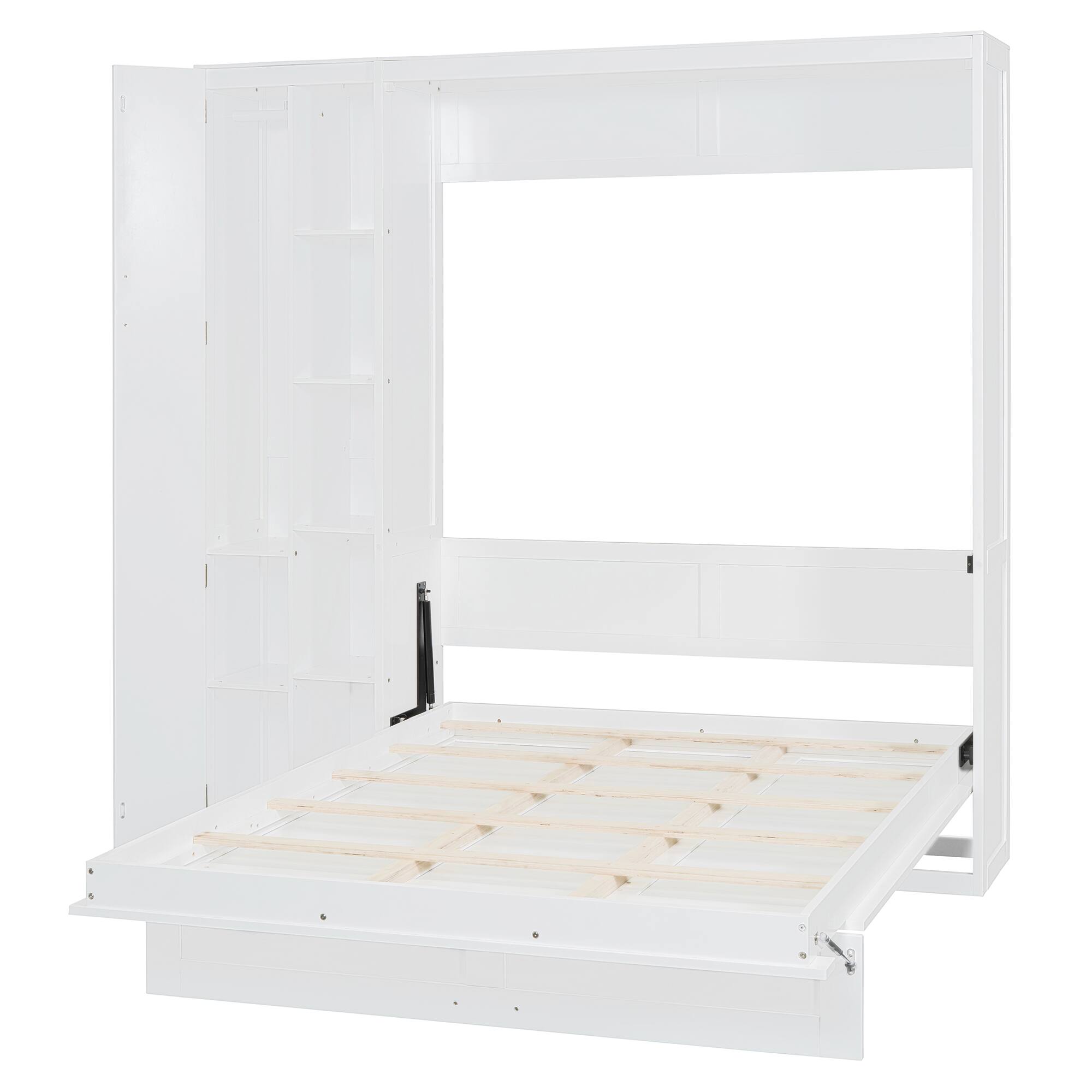 Alt View 4. Tiramisubest - Full Size Murphy Bed with Shelves, Wardrobe & LED Lights, White, 82" L x 16" W x 83" H, 262 lbs - White.