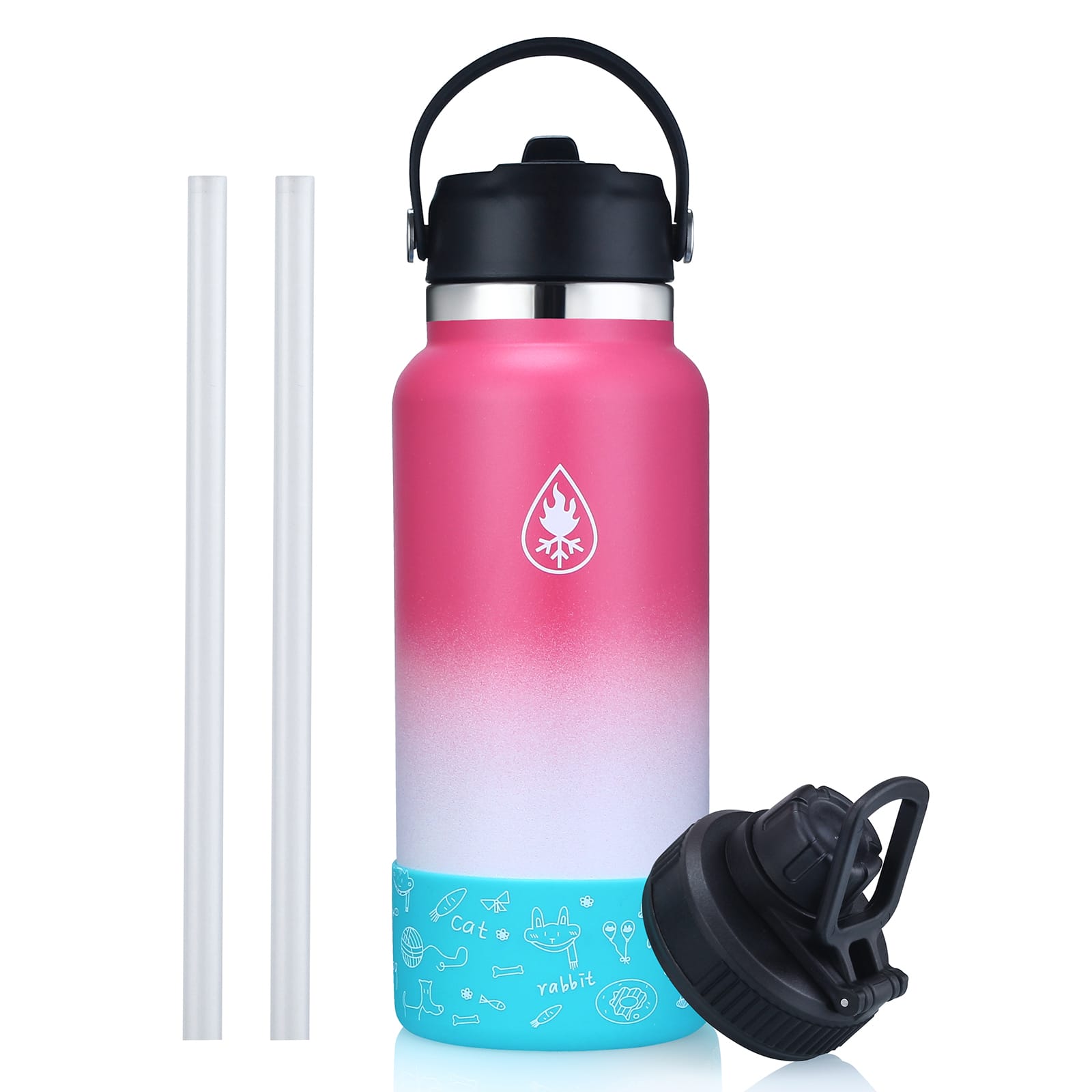 Dazzed Corner - Sport 32oz Vacuum Insulated Water Bottle Leakproof with Spout Lid - Pink/White