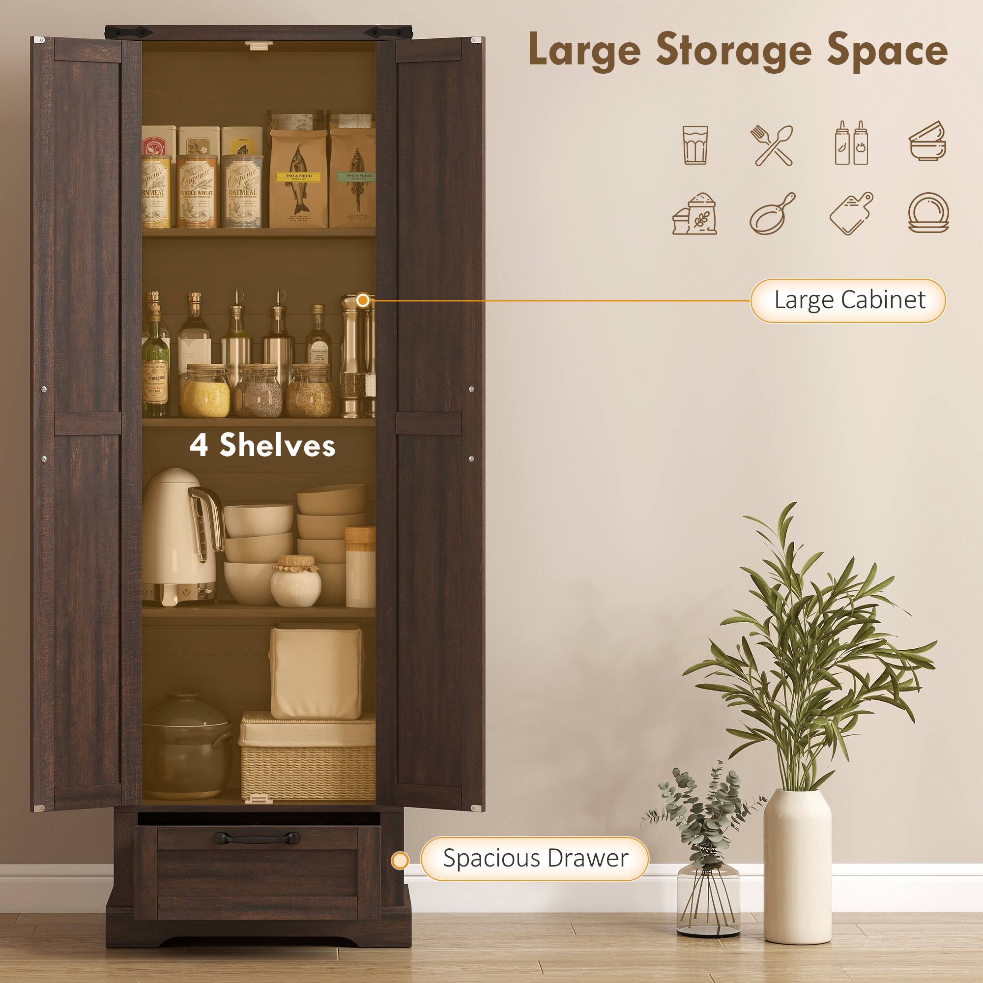 Large Storage Space  
- Large Cabinet  
- 4 Shelves  
- Spacious Drawer