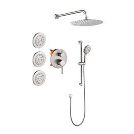 JUJABU - Shower System with Shower Head, Slide Bar, Bodysprays, Shower Arm, Hose, Valve Trim, and Lever Handles - Brushed Nickel