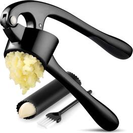 Zulay Kitchen - Large Premium Garlic Press Set - Bigger Bowl for Bigger Garlic - Black