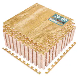 Sorbus - 80 Sq. Ft. Wood Grain Floor Tiles Foam Mat EVA Interlocking Mats Tile 3/8-Inch Thick Flooring Wood Mats w/Borders - Brown Marble