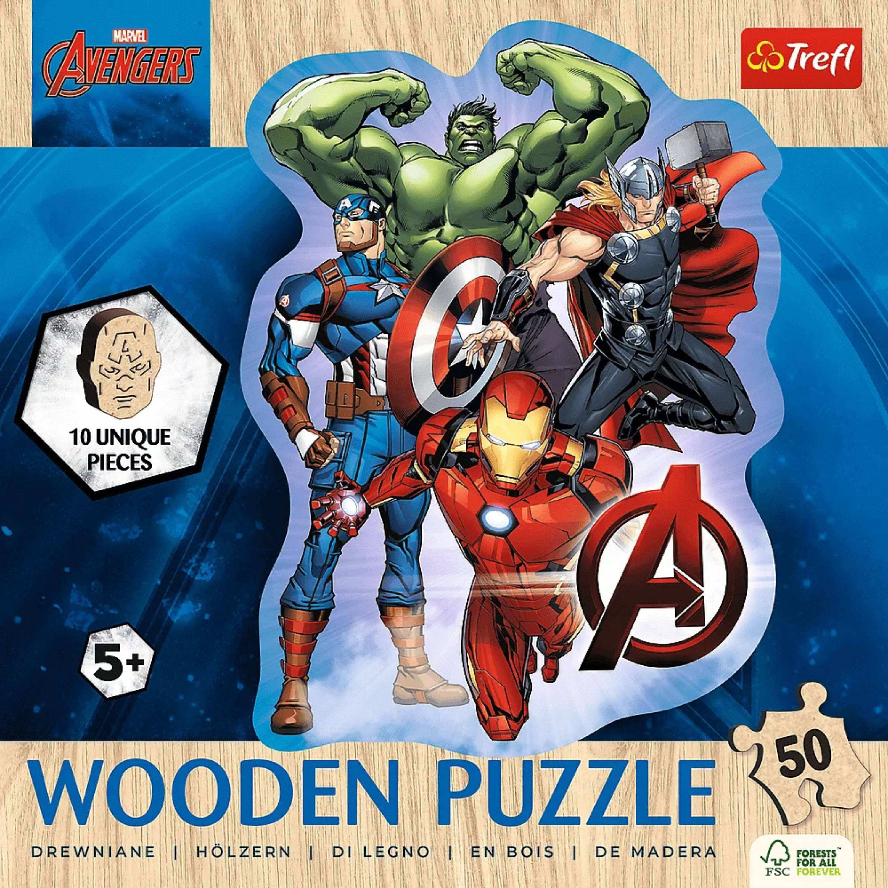 MARVEL AVENGERS  
Trefl  
10 UNIQUE PIECES  
5+  
WOODEN PUZZLE  
DREWNIANE | HÖLZERN | DI LEGNO | EN BOIS | DE MADERA  
50  
FORESTS FOR ALL FSC FOREVER