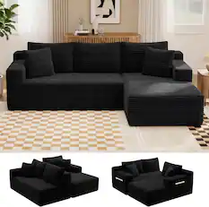 Front. Anysun - 94.5" Modern Minimalist Right Facing L-Shaped Upholstered Sectional Couch with Chaise, No Assembly Required - Black.