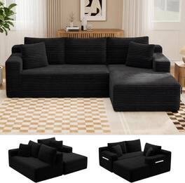 Anysun - 94.5" Modern Minimalist Right Facing L-Shaped Upholstered Sectional Couch with Chaise, No Assembly Required - Black