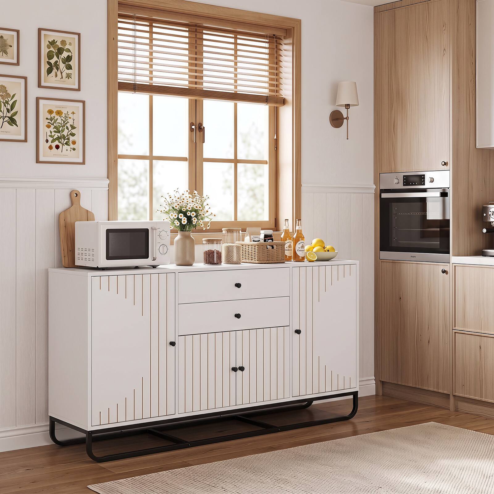Alt View 3. Costway - Costway Buffet Sideboard Cabinet with 2 Drawers Geometric Design 5-Level Adjustable Shelves - White.