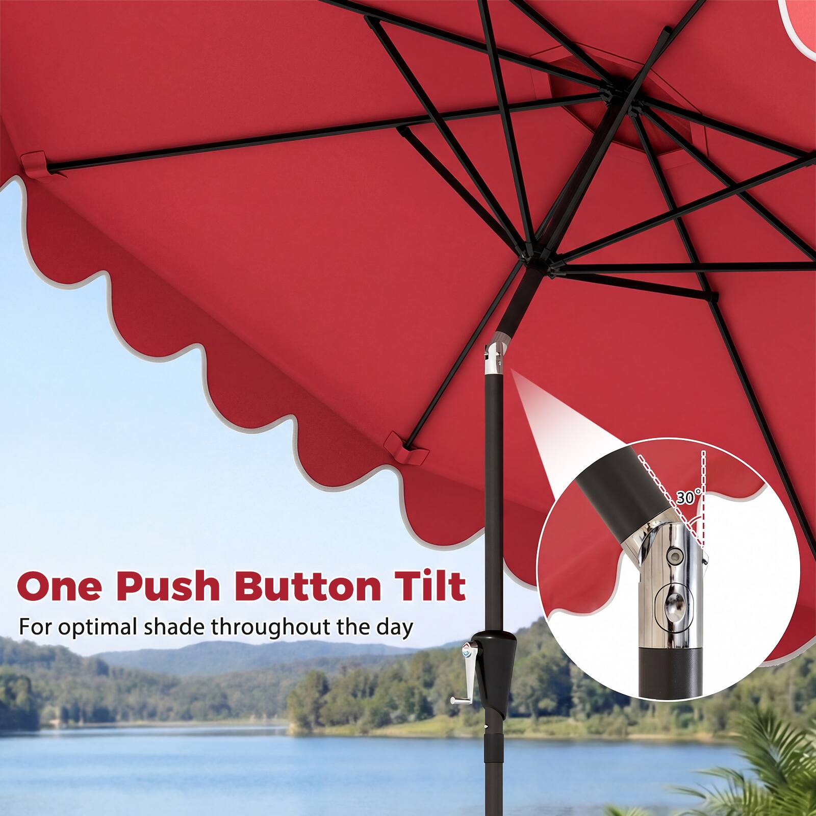 One Push Button Tilt  
For optimal shade throughout the day