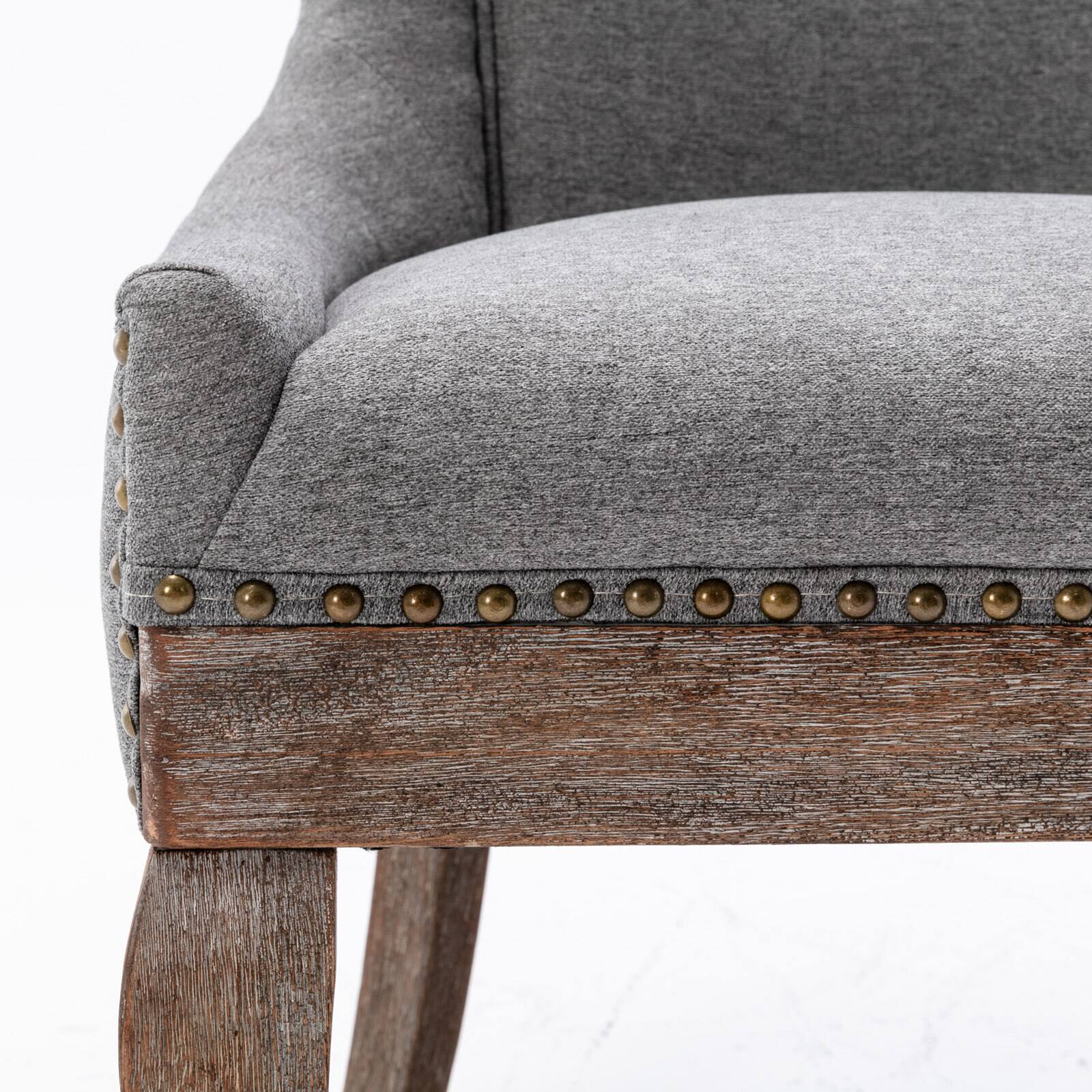 Alt View 5. GOODSILO - Ultra Side Dining Chair Set of 2, Thickened Fabric, Solid Wood Legs, Bronze Nail Head - Gray.