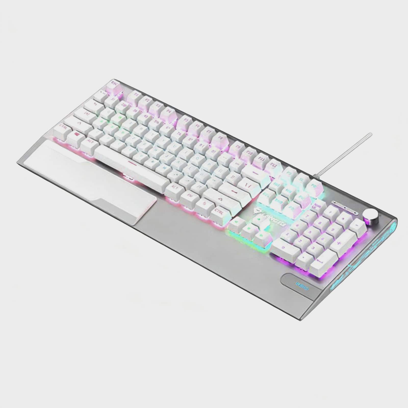 Topteng - K1000 Hot-Swappable Mechanical Keyboard - 104 Key Red Switch, RGB Backlit, PBT Keycaps, Knob Control for Gaming - Silver