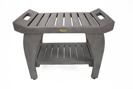 CoastalVogue - CoastalVogue® Tranquility® 24" Teak Wood Shower Bench with Shelf and LiftAide® Arms Finish - Antique Gray