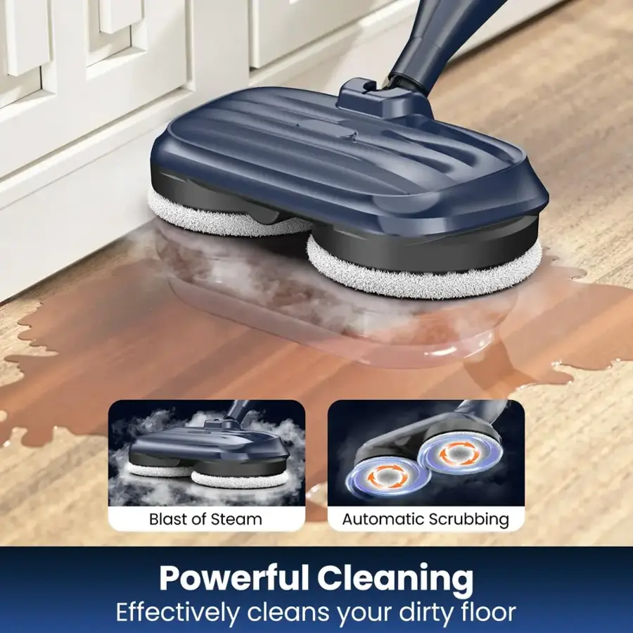 VM6 rotating steam mop cleaning a hard floor