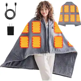 MOSZAR LLC - USB Portable Heated Blanket Shawl, 3 Heat Levels, Cordless, Grey - Marble Grey