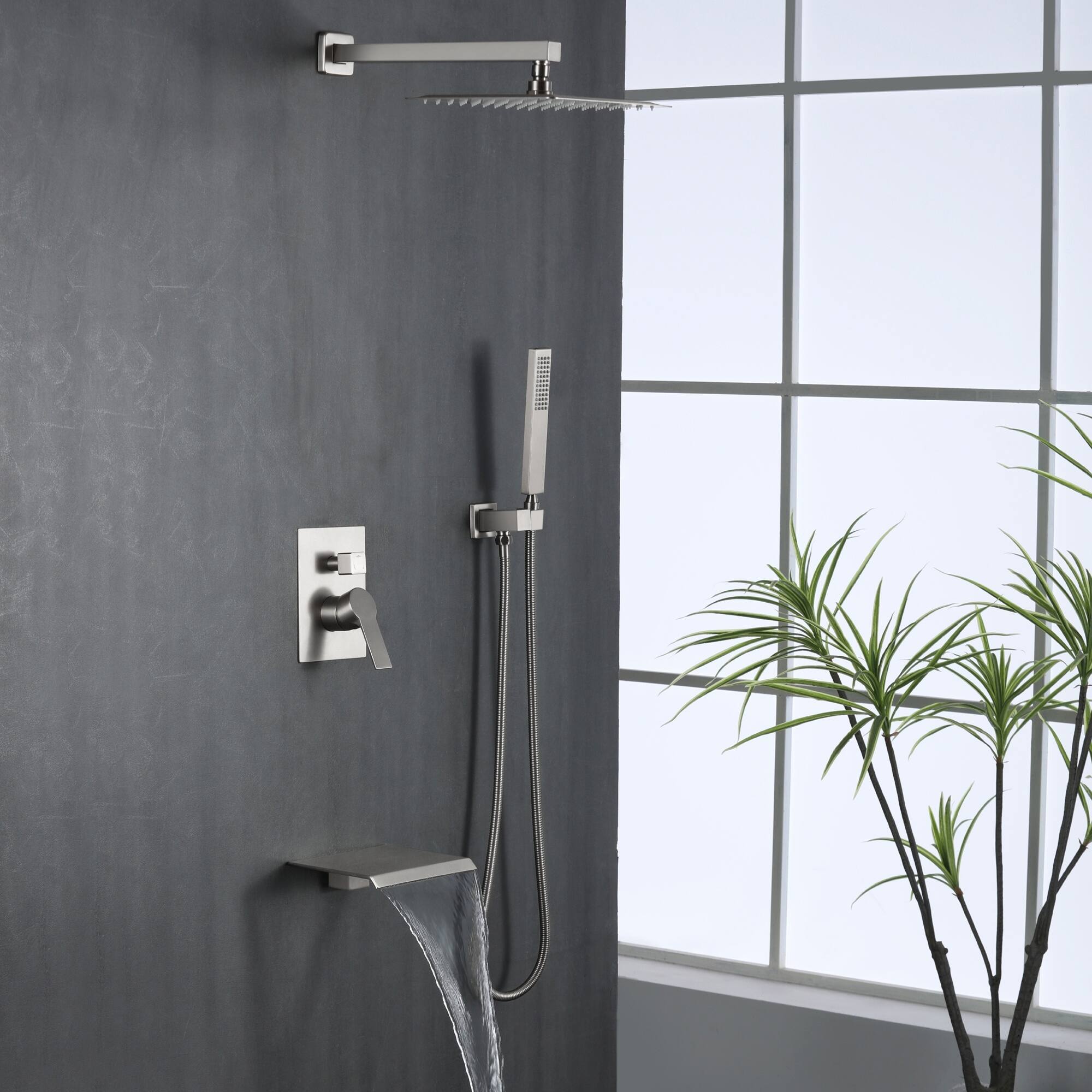 Alt View 3. Boyel Living - Brushed Nickel 10-Inch Rain Shower System Brass SUS304 3-Function Valve Waterfall Spout cUPC - Brushed Nickel.