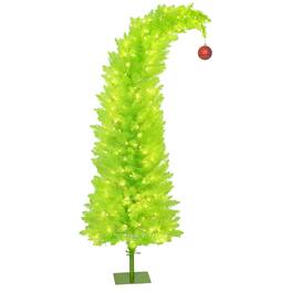 Homcom - Whimsical Prelit Pencil Christmas Tree with Red Ball, 438 Branch Tips, 200 LED Lights, Metal Base, Artificial - Green