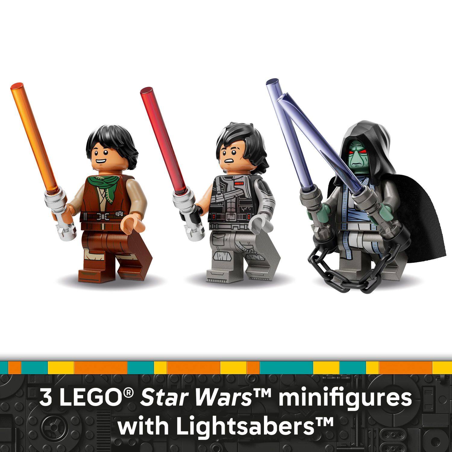 3 LEGO® Star Wars™ minifigures with Lightsabers™