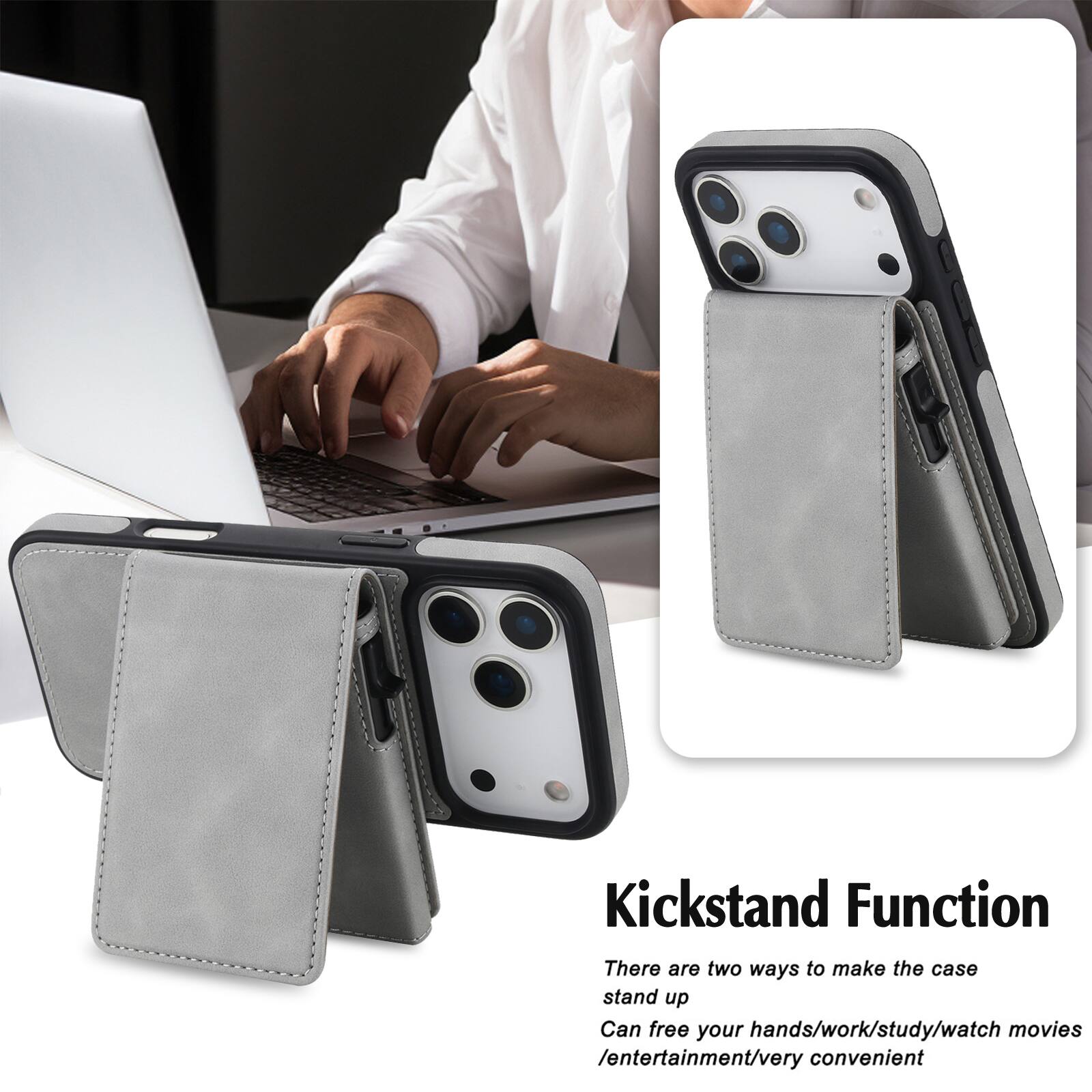Kickstand Function

There are two ways to make the case stand up. Can free your hands/work/study/watch movies/entertainment/very convenient