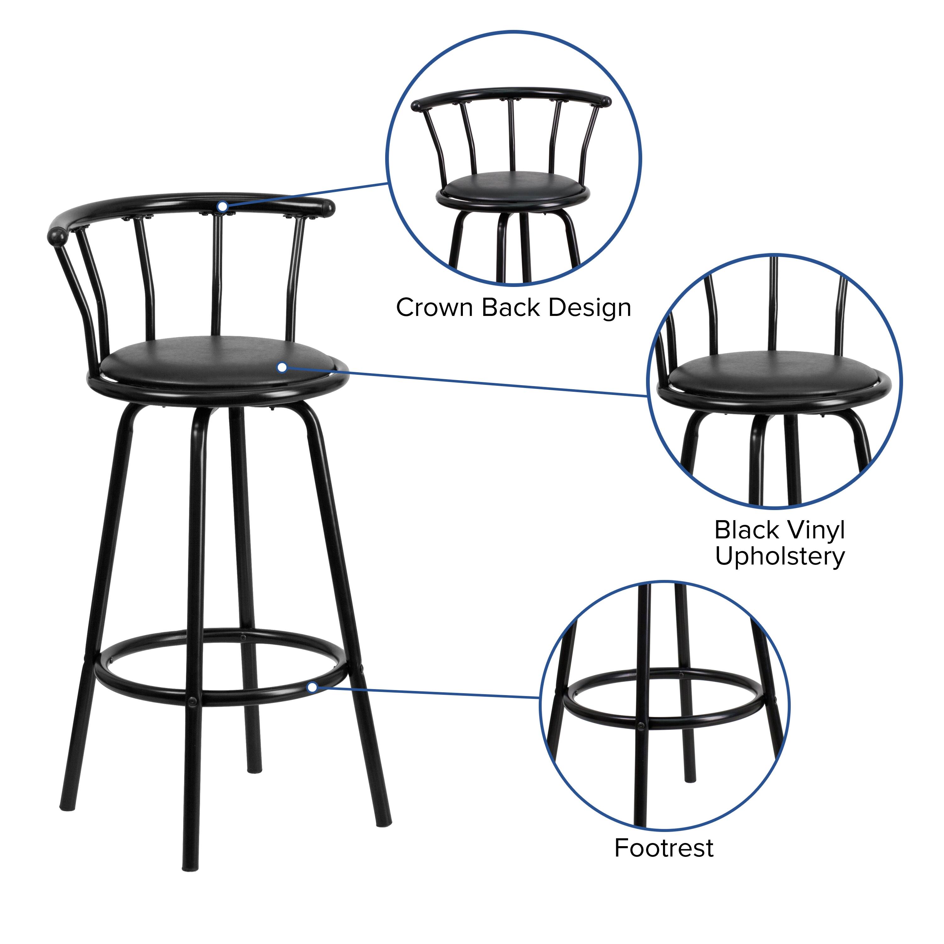 Crown Back Design  
Black Vinyl Upholstery  
Footrest