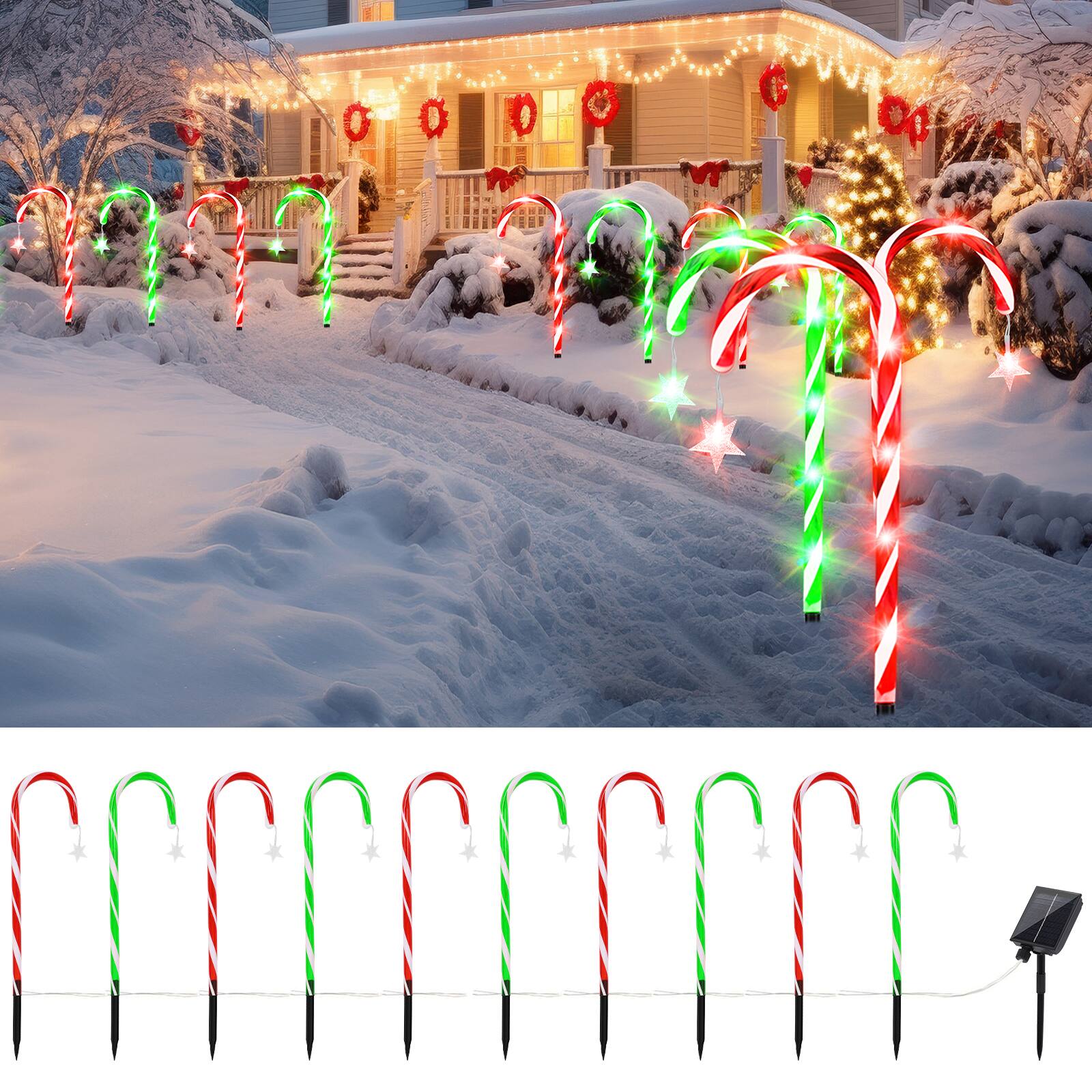 Alt View 1. Oumilen - Solar Candy Cane Lights 10-in-1 Red Green LED Christmas Pathway Lights.