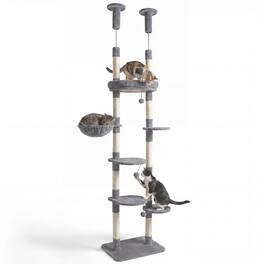 Gymax - 6-tier Floor to Ceiling Cat Tree w/Plush Bed Hammock Sisal Scratching Posts Gray