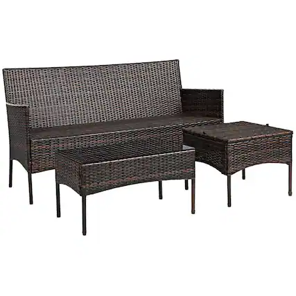 Front. Kadyn - Patio Furniture Sets,Outdoor & Patio Furniture Sets,3 Pieces Patio Furniture Sectional Set with 5 Cozy Cushions-Black - Brown.