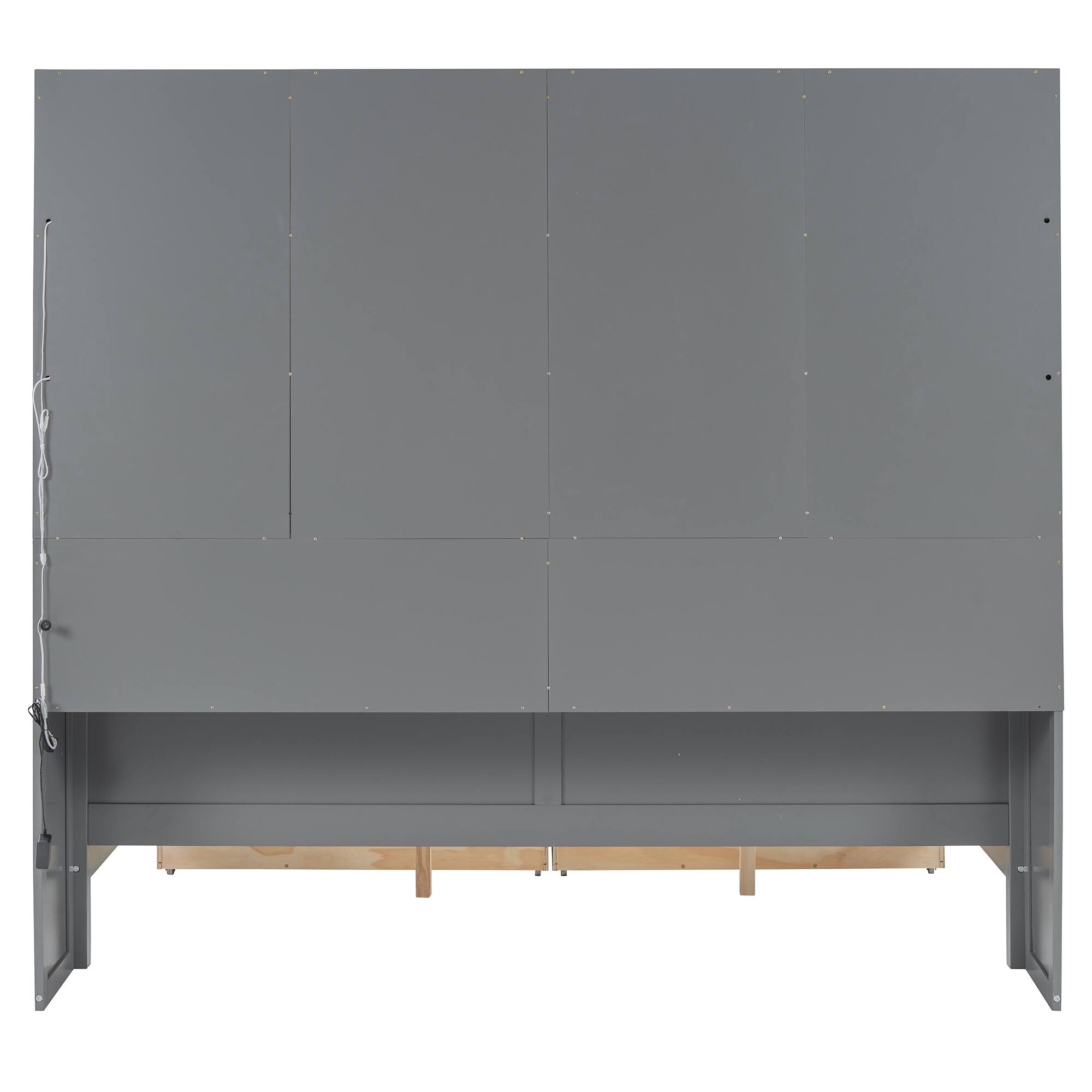 Alt View 8. Tiramisubest - Full Size Wooden Daybed with Glass-Door Storage Cabinets, Built-in LED Lighting and Shelves, Gray - Gray.