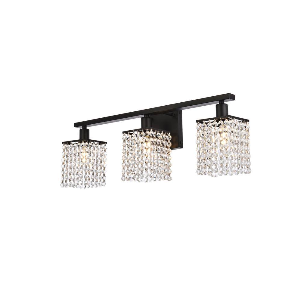 Alt View 2. Living District - Phineas 3 lights bath sconce in black with clear crystals - Black And Clear.