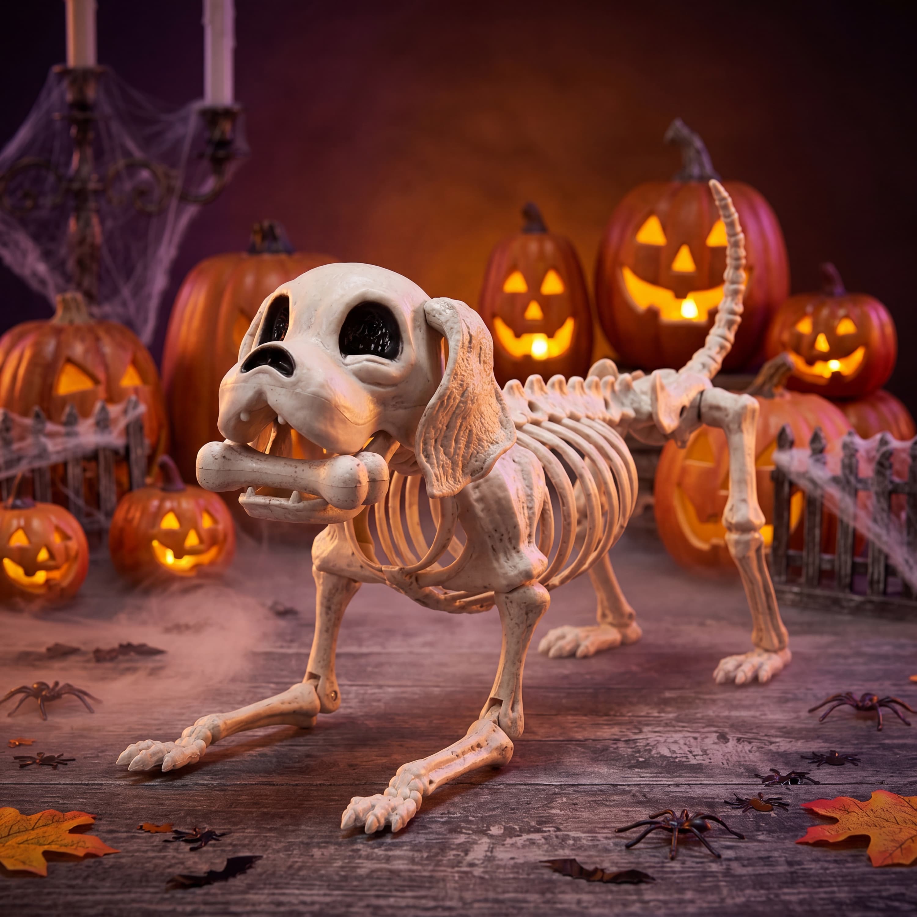 Alt View 2. Joyfy - 12.6" Halloween Decorations Dog Puppy Skeleton Full Body Posable for Spooky Scene Decor Party Favor Haunted House Prop - White.