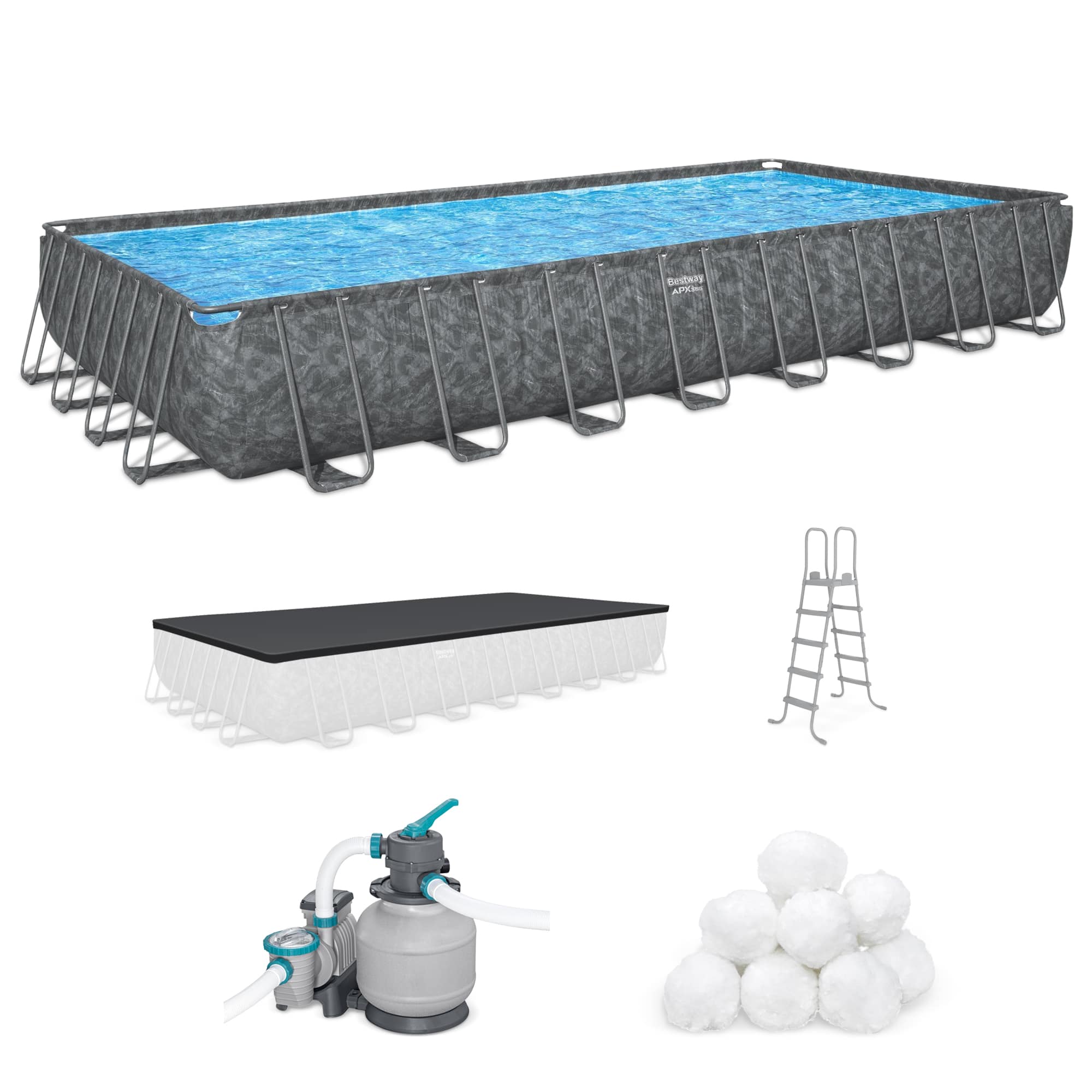 Bestway - APX 365 31'4" x 16' x 52" Rectangular Above Ground Swimming Pool Set - Gray