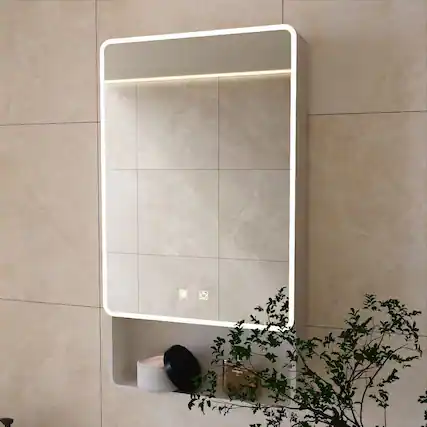 Front. Anysun - LED Bathroom Medicine Cabinet with Single-Color Warm Light – Anti-Fogging, Easy to Install Cabinet (19.69" x 35.43") - White.