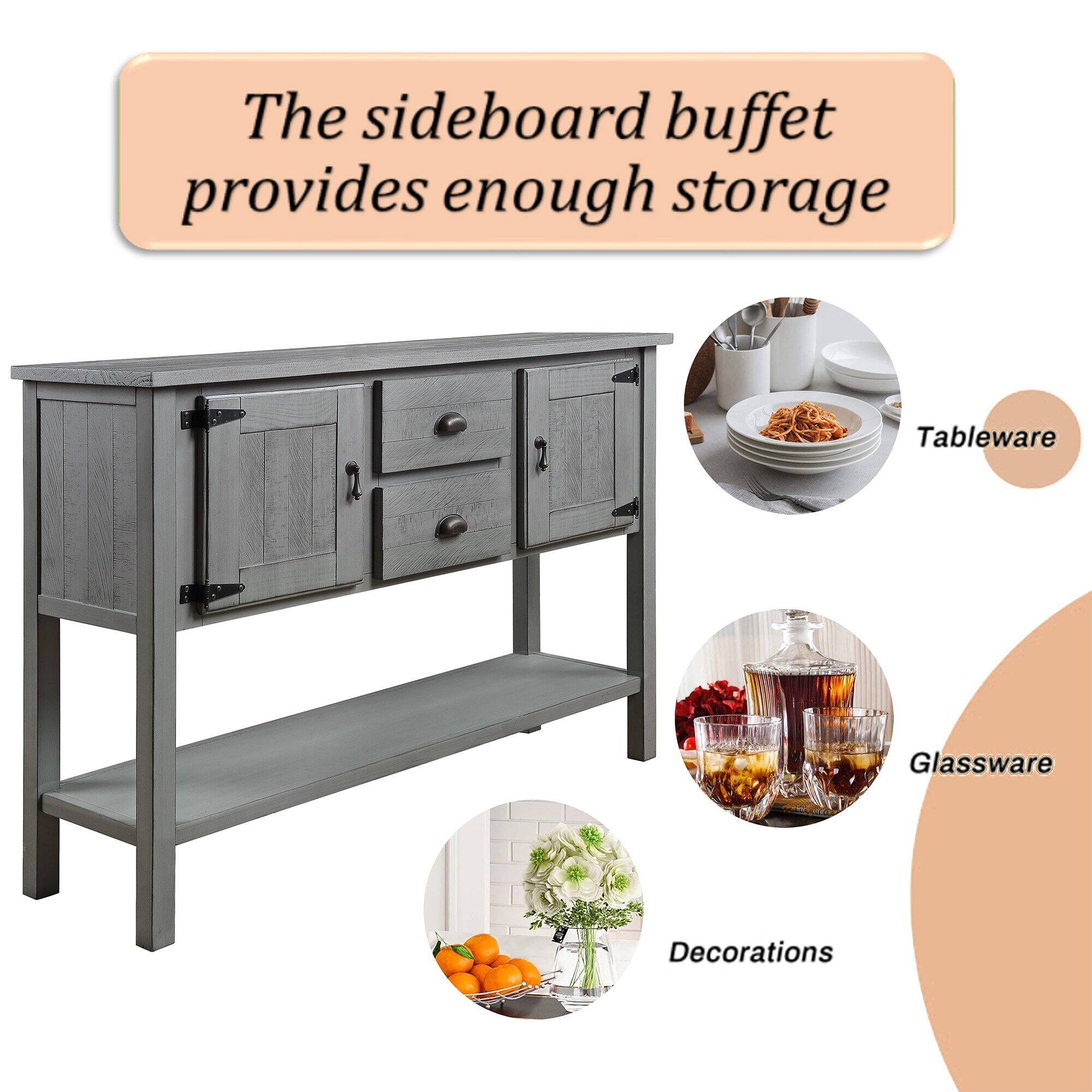 The sideboard buffet provides enough storage

- Tableware
- Glassware
- Decorations