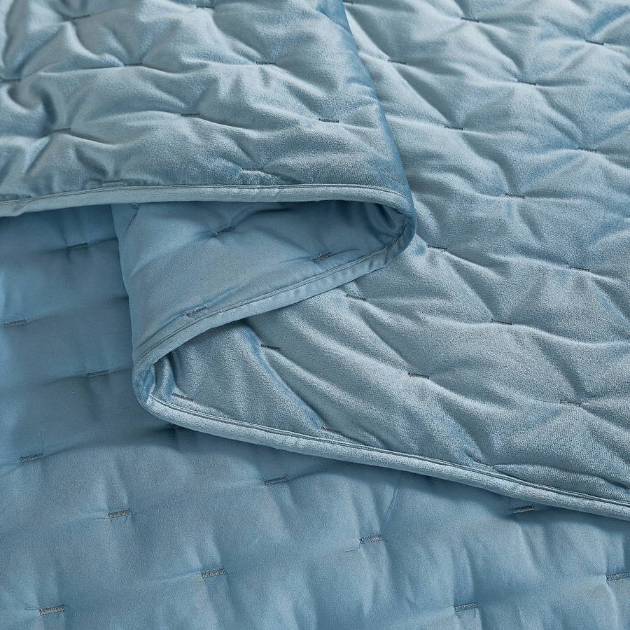 Back. Hivvago - King/CAL King Size 3-Piece Blue Velvet Embroidered Super Soft Quilt Set - Blue.