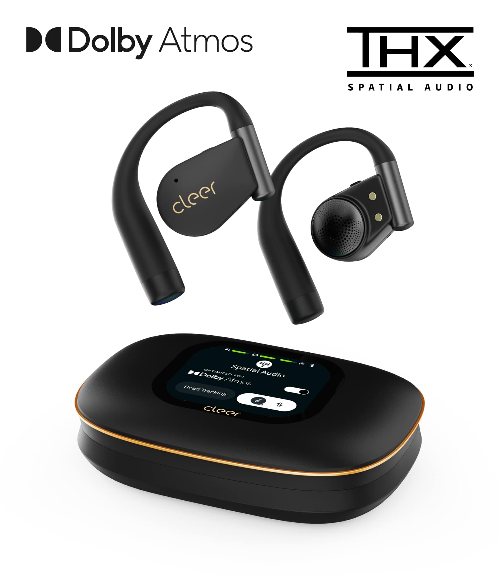 Cleer - ARC 5 Open-Ear Wireless Earbuds, Dolby Atmos & THX Spatial Audio, 60H Battery, IPX7 Waterproof - Black