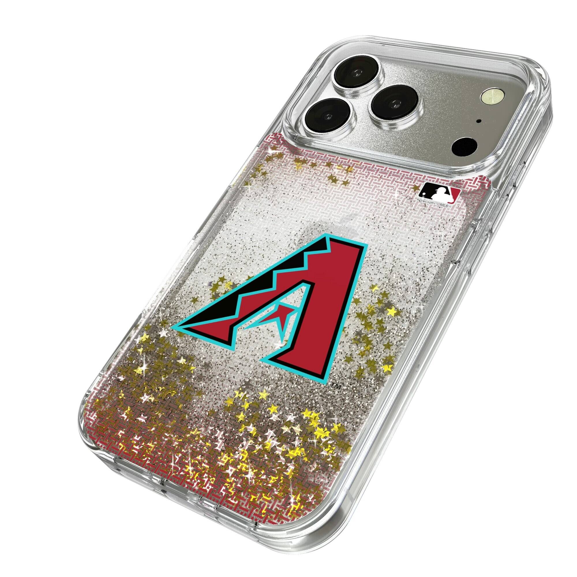 Alt View 1. Keyscaper - Arizona Diamondbacks Linen Logo iPhone Glitter Case - 14 Pro - Multicolor.