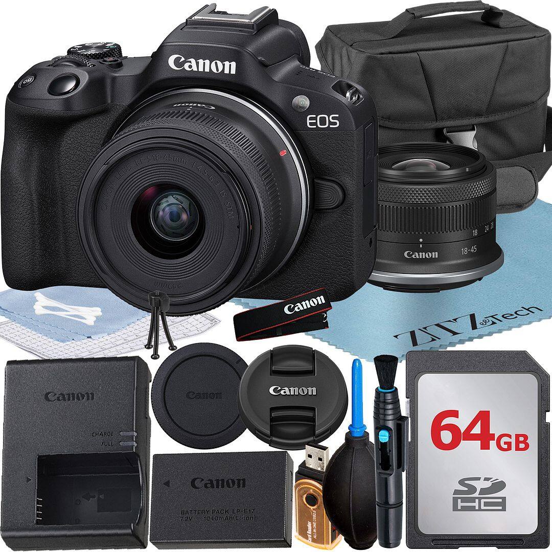 Canon EOS R5  
Canon RF 24-105mm f/4L IS USM  
Canon RF 18-45mm f/4-6.3 IS STM  
Canon LP-E17 Battery Pack  
Canon 64GB SDHC Card  
Canon Lens Hood  
Canon Lens Cap  
Canon Camera Bag  
Canon Cleaning Kit  
Canon AC Adapter