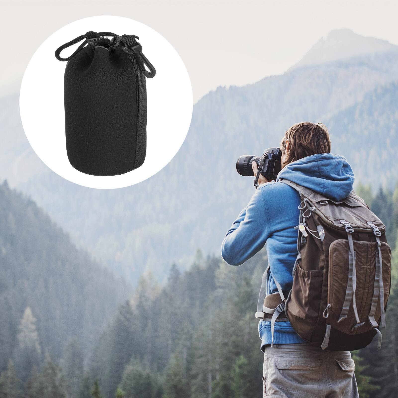 Alt View 6. Unique Bargains - Camera Lens Bag, 2pcs 3.5"x7.1" Drawstring Pouch with Thick Neoprene for DSLR Lens, Water Coffee Cups - Black.