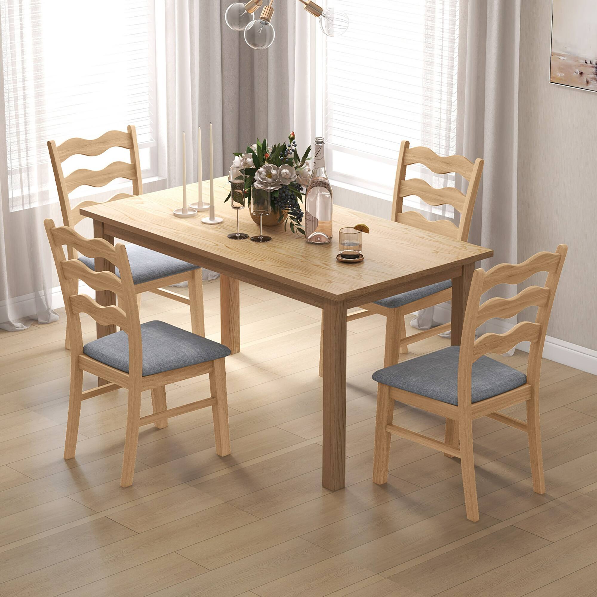 Alt View 3. Gymax - Gymax Dining Chair Set of 4 w/ Padded Seat Hollowed Wave Backrest Rubber Wood Frame - Natural, Grey.