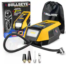 Bullseye - Corded Tire Inflator 12V DC 150 PSI Portable Air Compressor with Digital Gauge and Auto Shutoff, Yellow