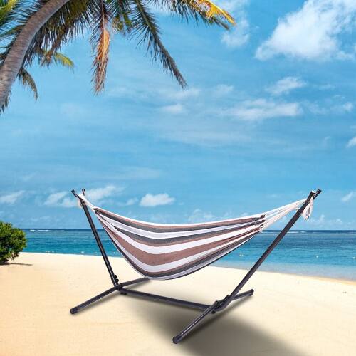 Alt View 3. Winado - Hammock Set 9 FT Heavy Duty with Steel Stand, Portable Carrying Bag for Garden Indoor Outdoor Patio Deck Yard Beach - Coffee Stripes.