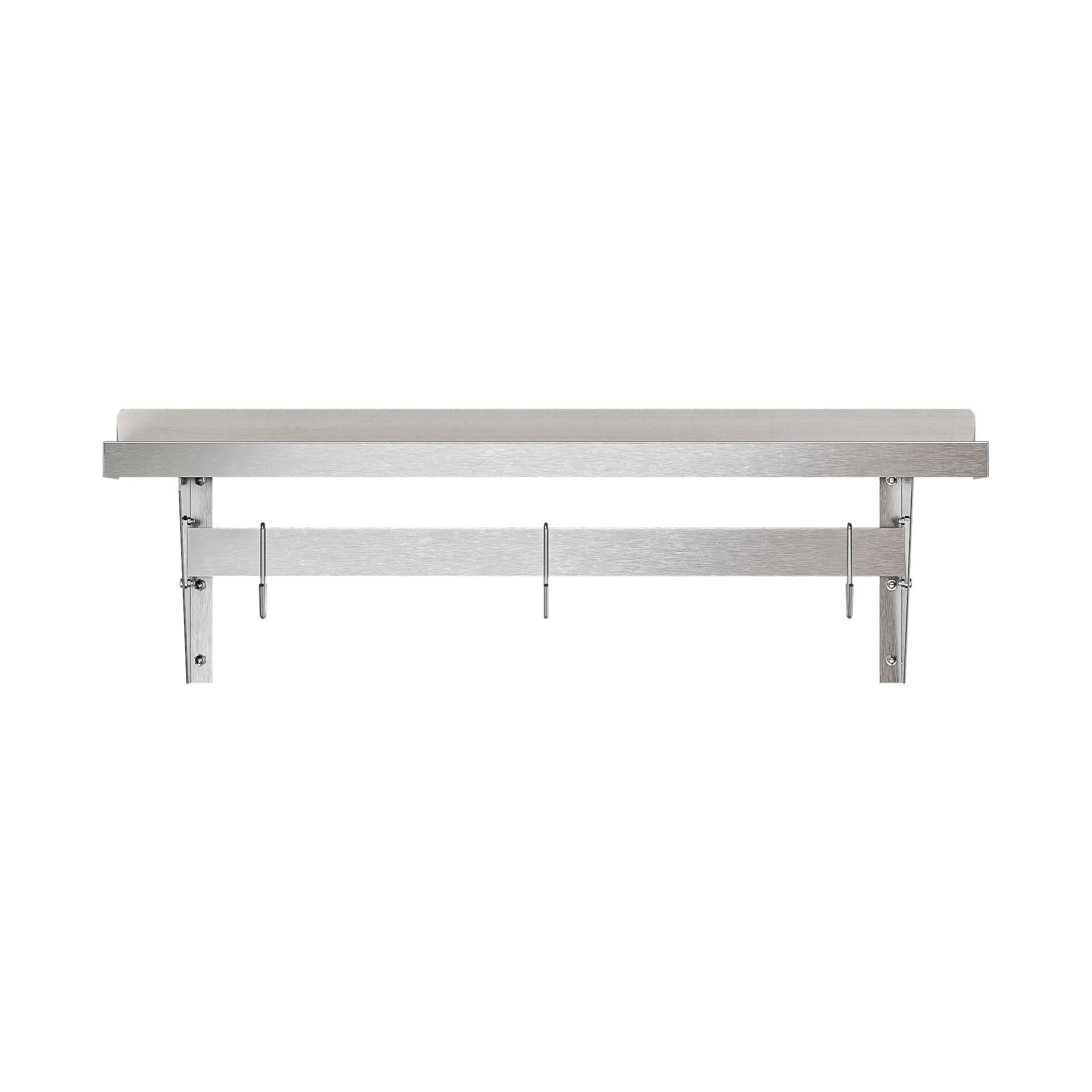 Left. Koolmore - 12" x 36" 18-Gauge Stainless-Steel Heavy Duty Wall Shelf with Pot Rack, WMPS-1236. - Stainless-Steel.