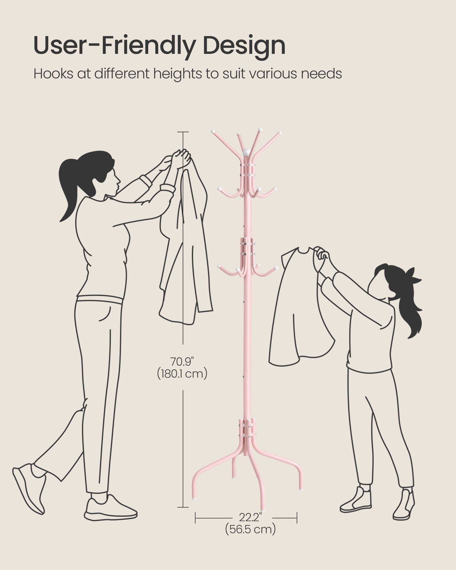 User-Friendly Design  
Hooks at different heights to suit various needs  

70.9" (180.1 cm)  
22.2" (56.5 cm)