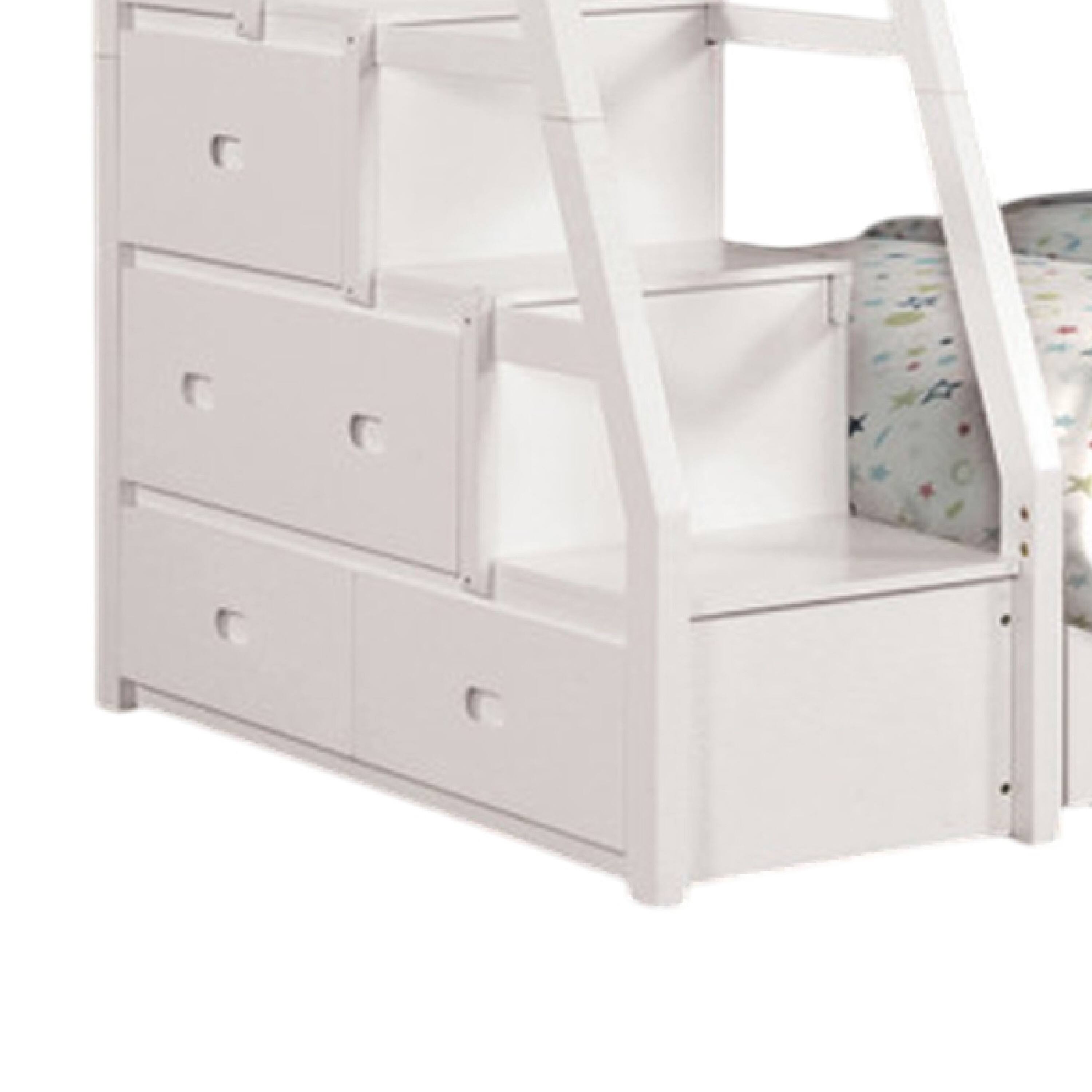 Alt View 3. Manhattan Lane - Ellon Twin over Full Bunk Bed, White Solid Wood, Storage Drawers - White.