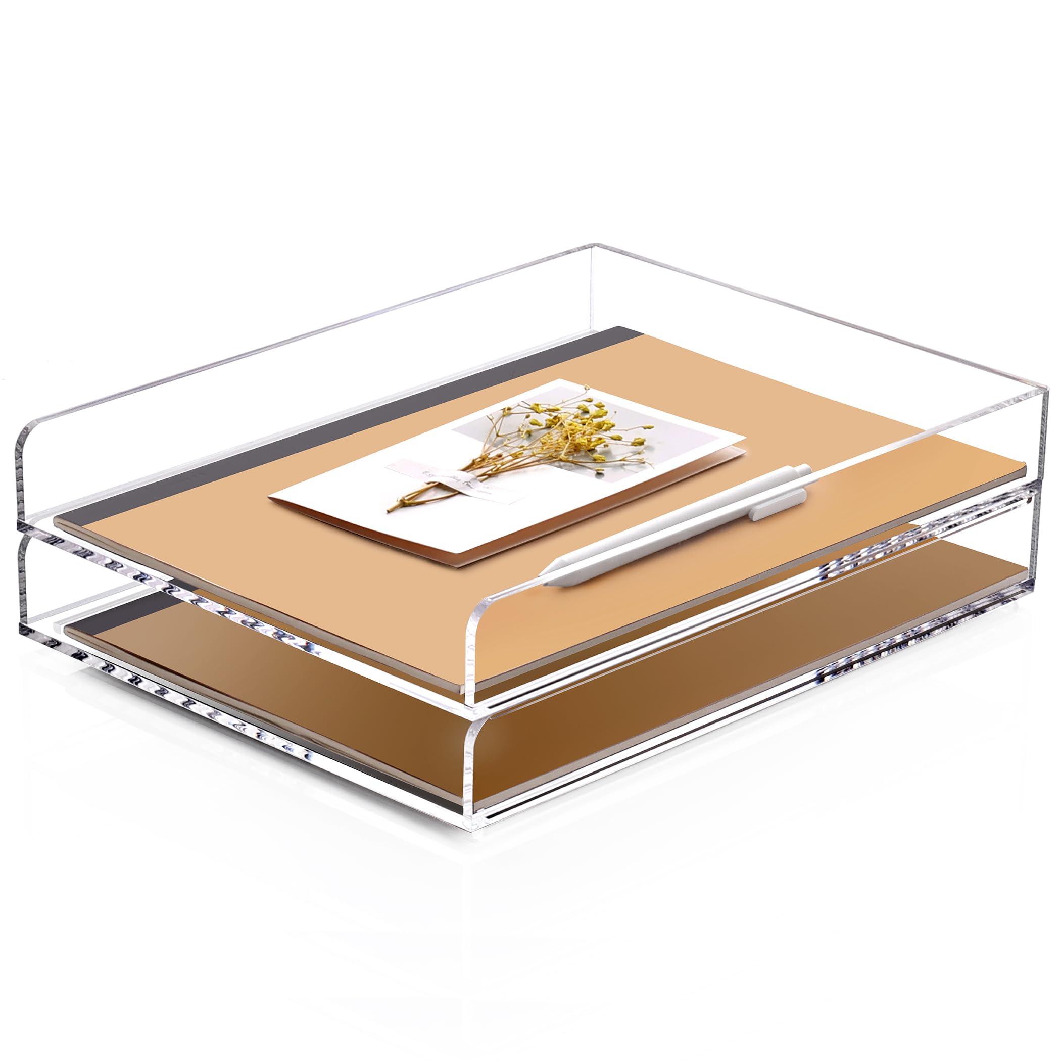 SANRUI 4-Tier Acrylic Stackable Desk Organizer Trays – Clear Vertical Paper Tray for A4/Letter Files, Folders & Office Supplies – Modular Desktop Storage Shelf, Workspace & Home Organization
