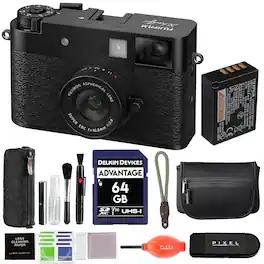 Bundle - Fujifilm - X Half Digital Camera (Black) with 64GB SD Card + Rope Wrist Strap + More Advanced Accessories