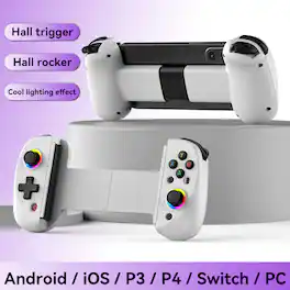 YONWAY - Wireless Telescopic Game Controller, Stretching Joystick with Dual Shock, RGB Lights for Switch/PS3/PS4/PC/iOS/Android - White