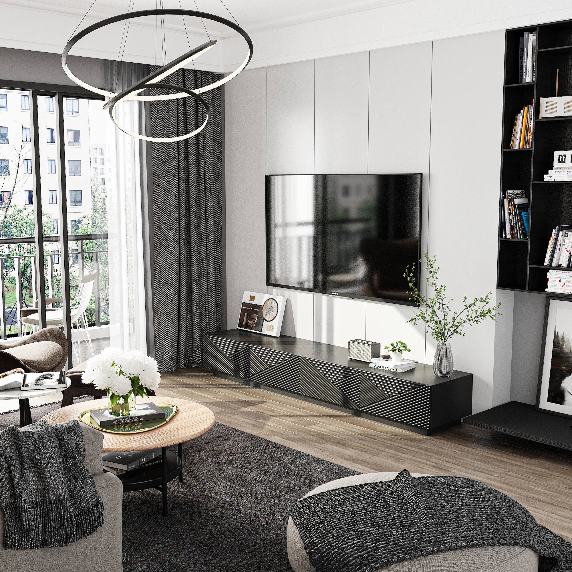 Alt View 7. Famapy - Modern Long TV Stand with 3D Textured Doors Large Storage — 78.7” Art-Inspired Entertainment Center for Living Room - Black.