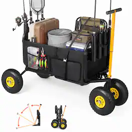 VEVOR - Beach Fishing Cart, 300 lbs Load Capacity, Foldable Fishing Cart with Heavy-Duty Carbon Steel Frame - Black + Yellow