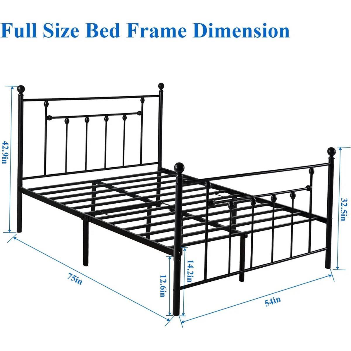 Full Size Bed Frame Dimension: 54in x 75in x 42.9in x 14.2in x 32.5in x 12.6in